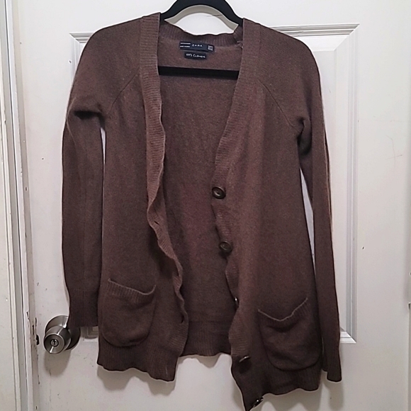 ZARA 100%CASHMERE CARDIGAN BUTTON DOWN V NECK IN BROWN SIZE MEDIUM - Picture 7 of 7